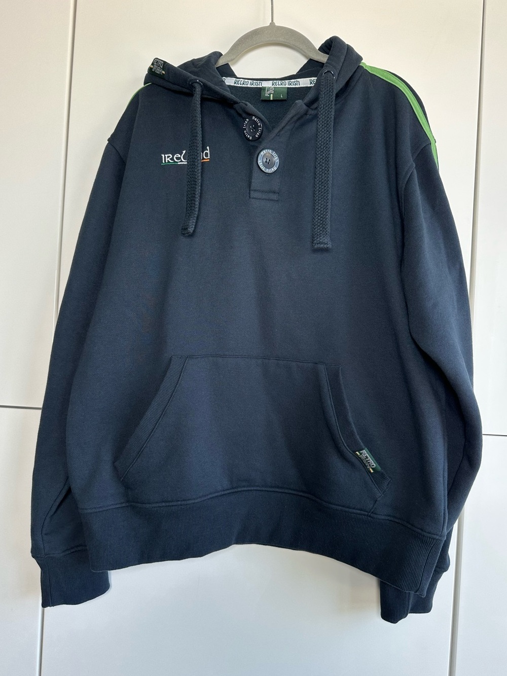Retro Irish Hoodie Sweatshirt Size Large Navy Blue